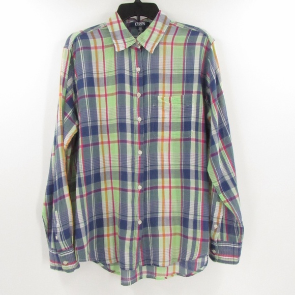 Chaps Plaid Button Front Cotton Blouse L - Picture 2 of 13